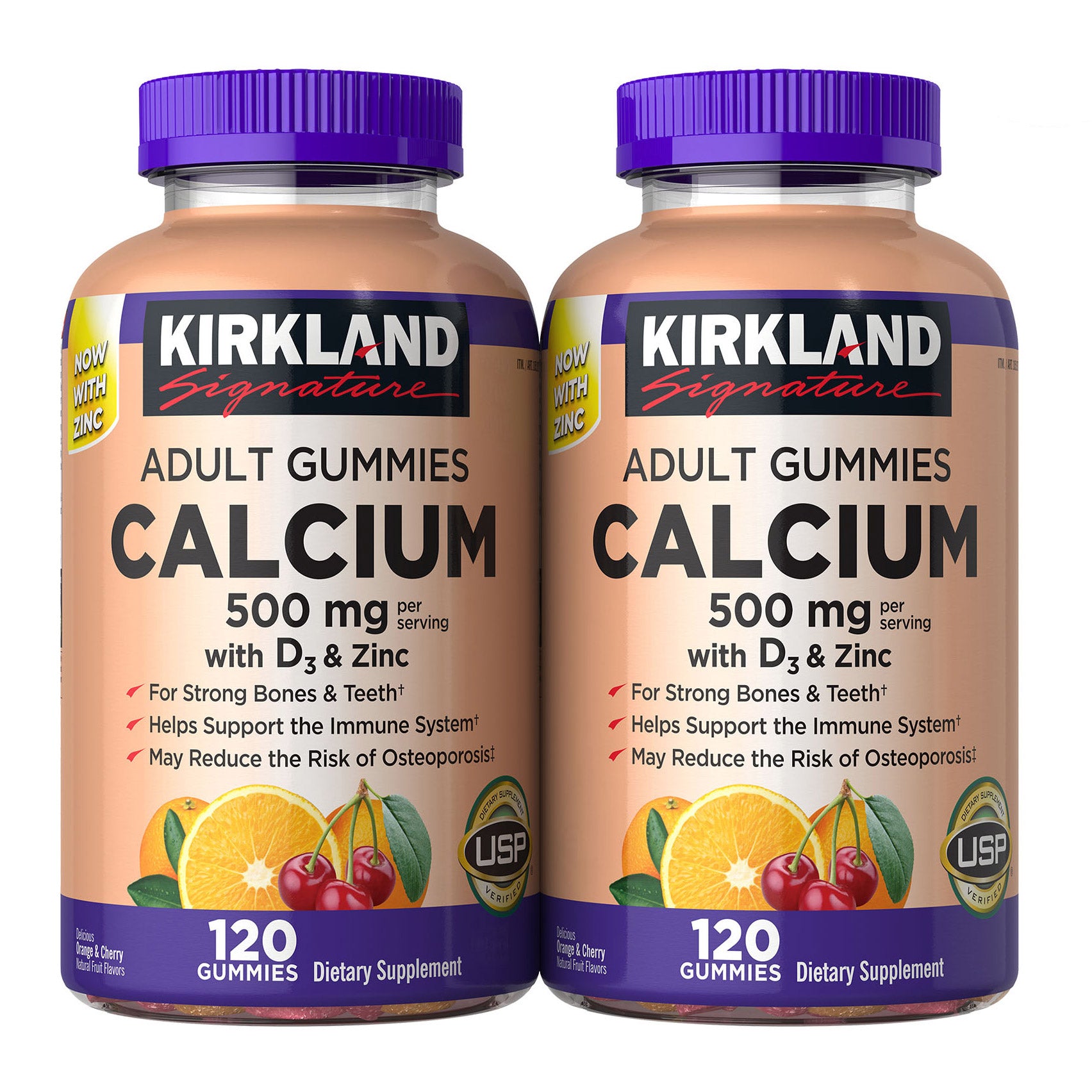 Kirkland Signature Calcium 500 Mg with D3 & Zinc, 240 Adult Gummies