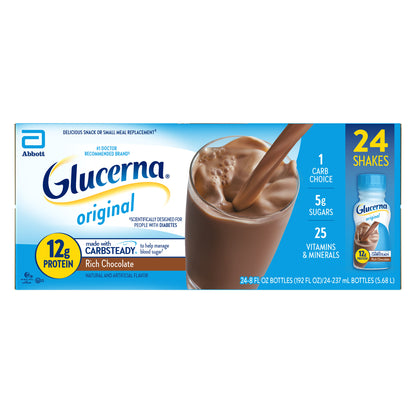 Glucerna Original Diabetic Nutrition Shake, 8 Fl Oz, 24-Pack, Chocolate