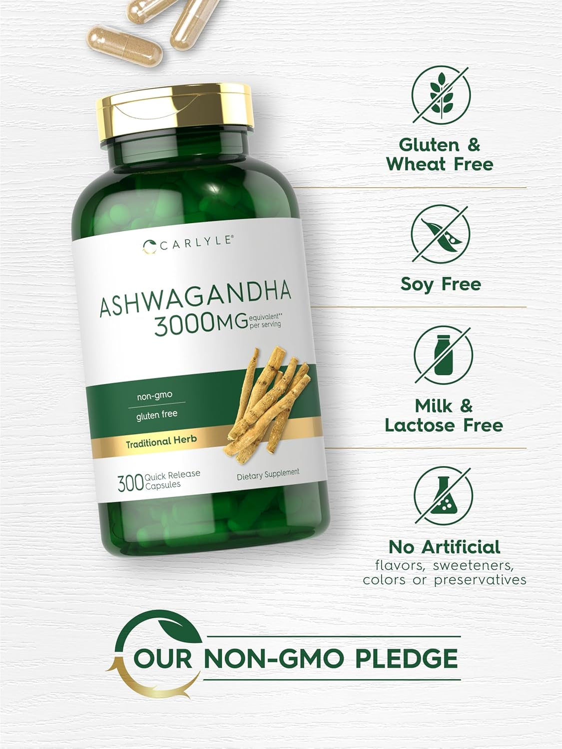 Carlyle Ashwagandha Supplement for Women and Men | 3000Mg | 300 Capsules | Herb Root Extract with Black Pepper | Non-Gmo and Gluten Free