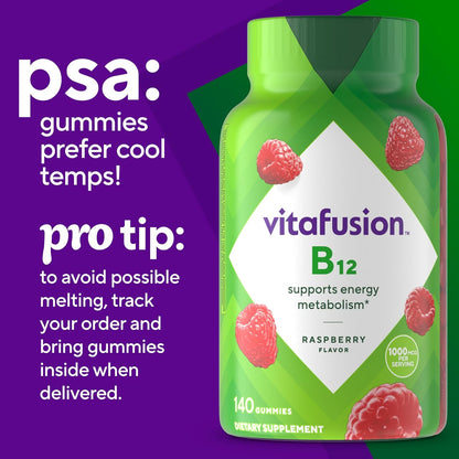 Vitafusion Vitamin B12 Gummy Vitamins for Energy Metabolism Support, Raspberry Flavored, America’S Number 1 Gummy Vitamin , 70 Day Supply, 140 Count