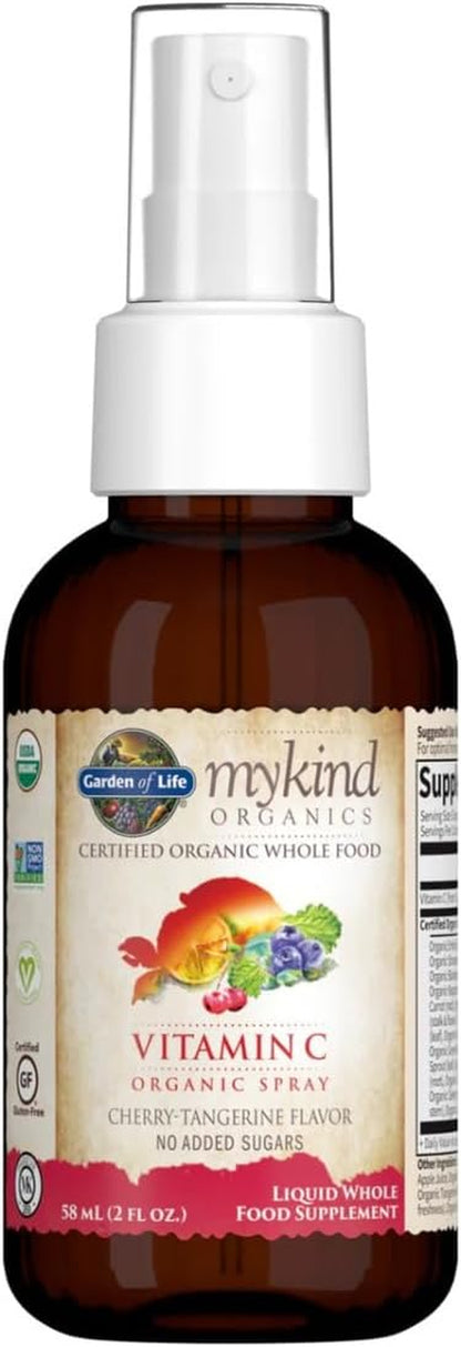 Garden of Life Organics Vitamin C Spray for Kids and Adults - Cherry Tangerine, Vitamin C Supplement, Antioxidant for Immune Support and Skin Health, 2 Fl Oz Liquid Drops