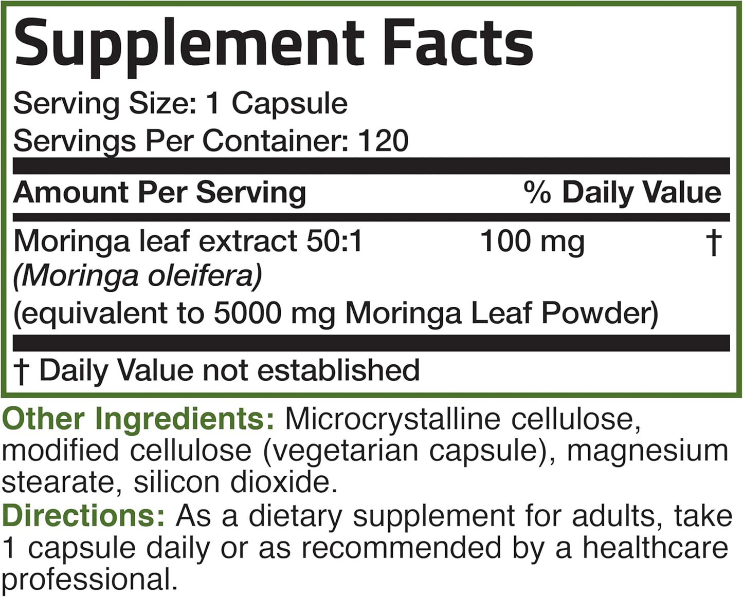Bronson Moringa Extra Strength Capsules Moringa Oleifera Powder, 120 Count