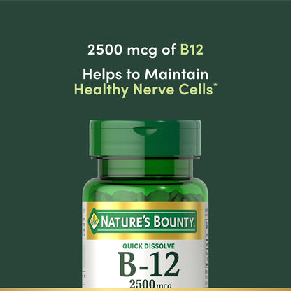 Nature’S Bounty Vitamin B12 2500 Mcg, Cellular Energy Support, for Energy Metabolism, Heart & Nervous System Health, 75 Quick Dissolve Tablets