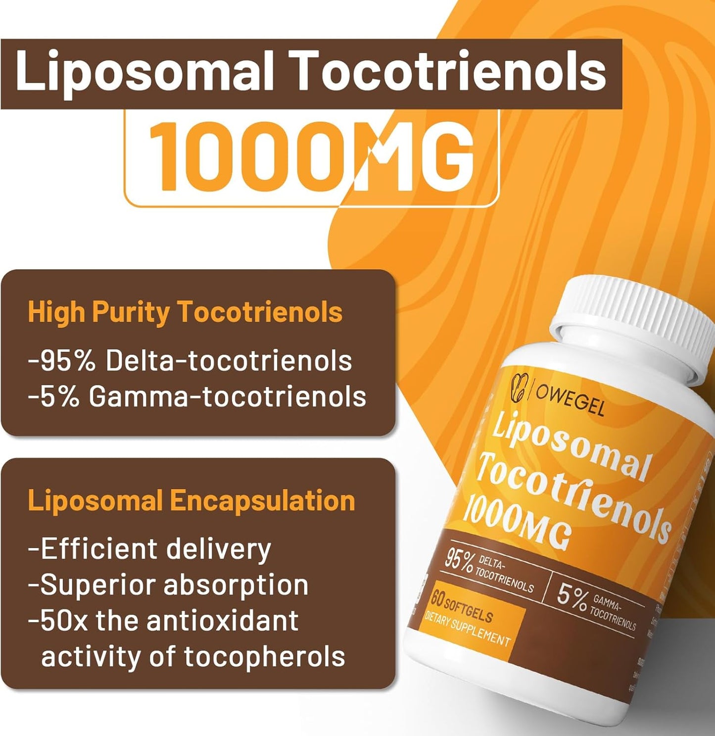 Liposomal Vitamin E Tocotrienols 1000Mg - High  Tocotrienol Supplements,95%  & 5% Gamma Tocotrienols Capsules