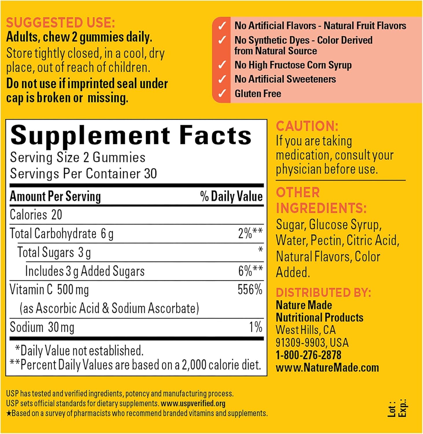 Nature Made Extra Strength Dosage Vitamin C 500 Mg per Serving, Dietary Supplement, Vitamin C Gummies for Immune Support, 60 Gummies, 30 Day Supply