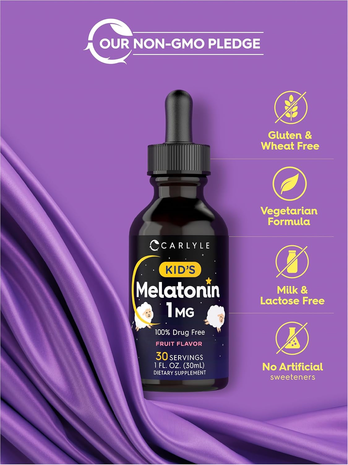 Carlyle Kids Melatonin Liquid | 1 Fl Oz | Two Pack | Fruit Flavor | Drug Free Childrens Supplement