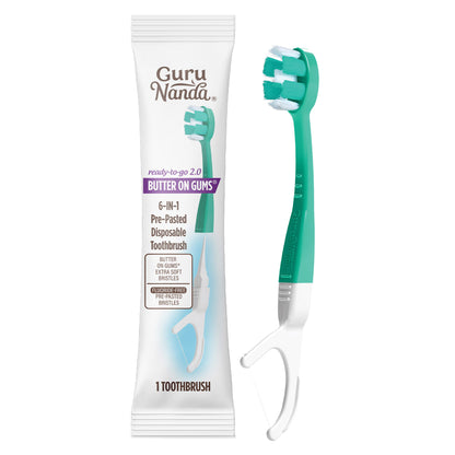 Gurunanda Butter on Gums 6-In-1 Pre-Pasted Disposable Toothbrush, 60-Count
