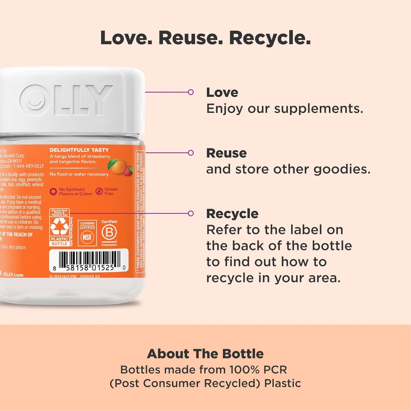 OLLY Laser Focus Gummy, Ginseng, Alpha GPC, B Vitamins, Berry Tangerine Flavor - 36 Count