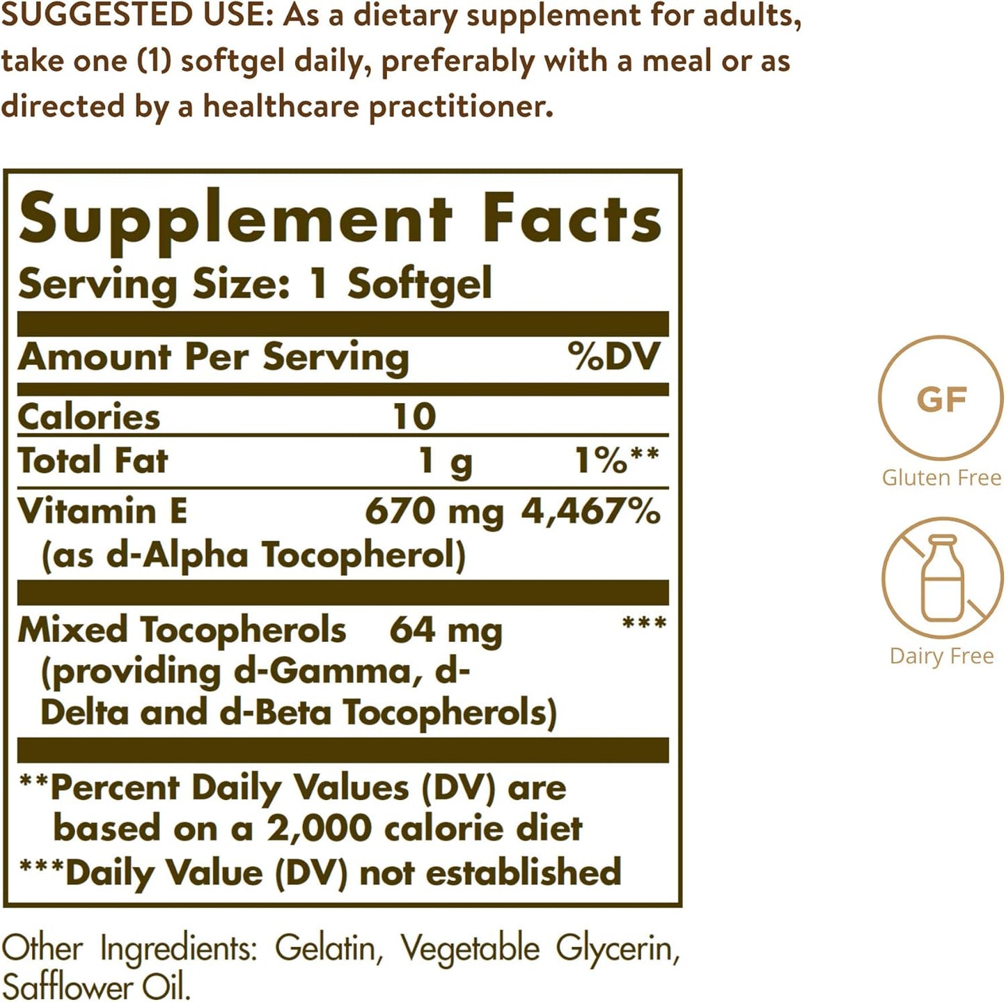 Solgar Vitamin E 670 Mg (1000 IU), 100 Mixed Softgels - Natural Antioxidant, Skin & Immune System Support - Naturally-Sourced Vitamin E - Gluten Free, Dairy Free - 100 Servings