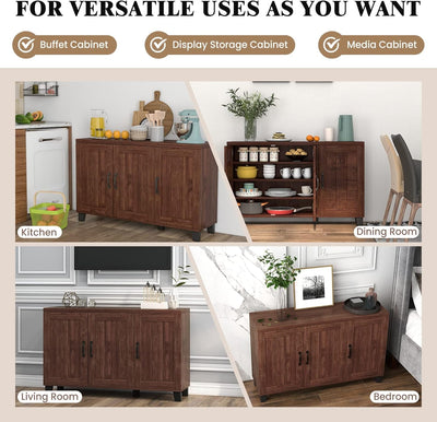 Buffet Cabinet Kitchen Storage Cupboard - 3 Door Sideboard with Adjustable Shelves Brown