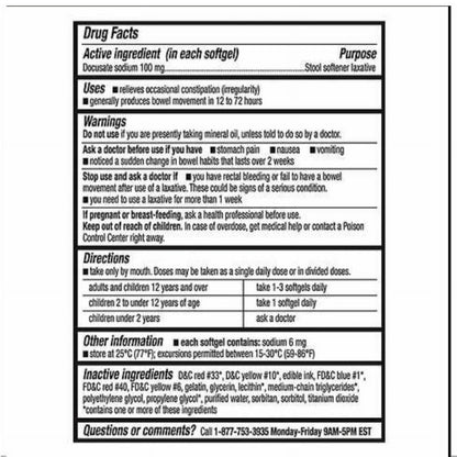 Kirkland Signature Stool Softener 100 Mg - 400 Softgels