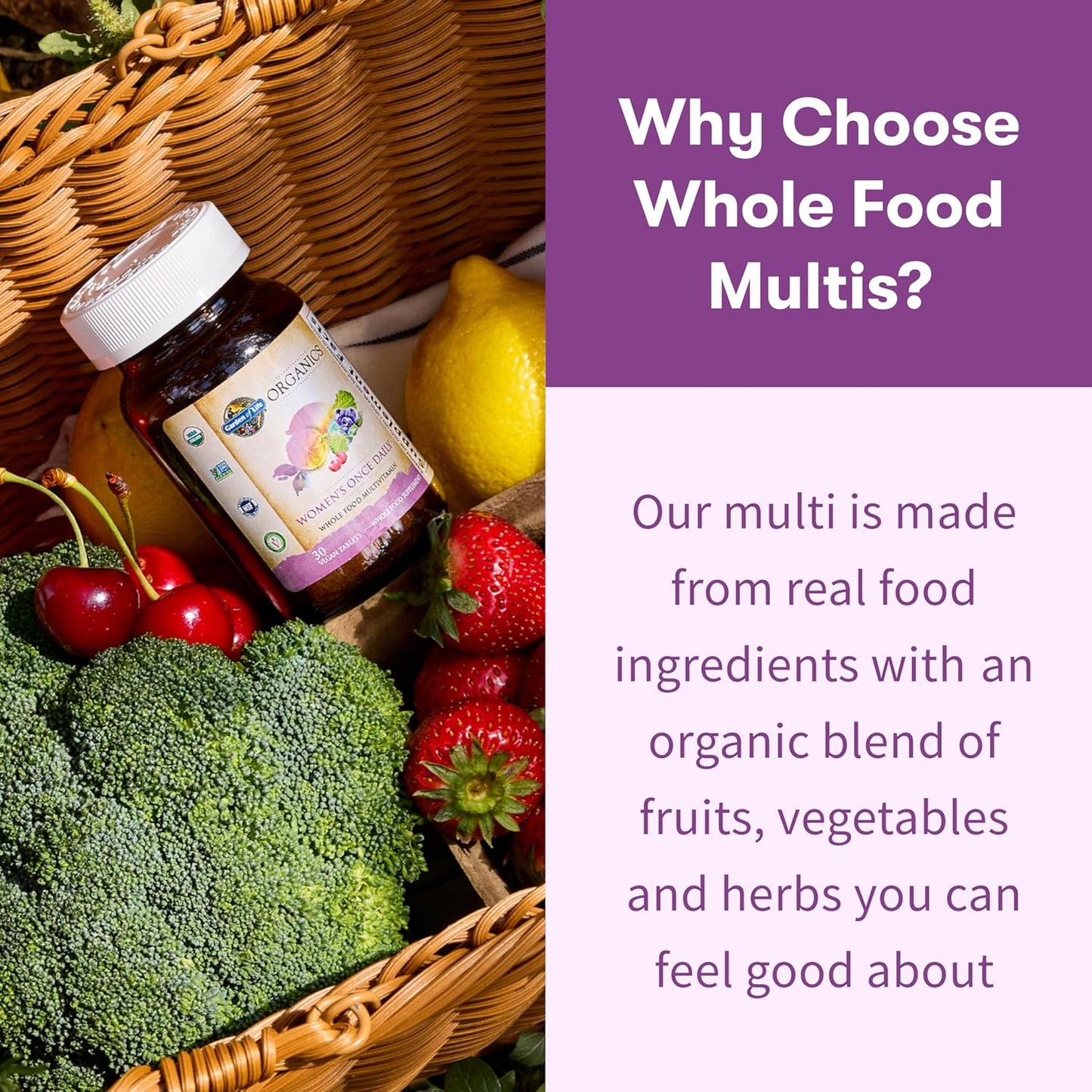 Garden of Life Organics Multivitamin for Women - Women'S Once Daily Multi - Whole Food Multi with Iron, Biotin, Vegan Organic Womens Multivitamin for Health, Energy Hair Skin and Nails, 60 Tablets