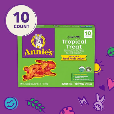 Annie'S Organic Bunny Fruit Flavored Snacks, Tropical Treat, Gluten Free, 10 Pouches, 7 Oz.