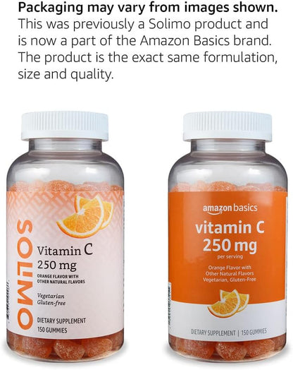 Vitamin C 250Mg, 150 Gummies (2 per Serving), Immune Health, Orange (Previously Solimo)