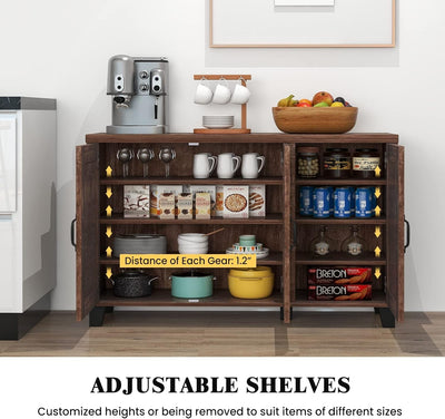 Buffet Cabinet Kitchen Storage Cupboard - 3 Door Sideboard with Adjustable Shelves Brown