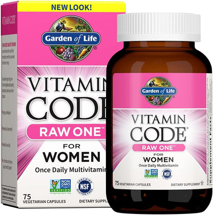 Garden of Life Vitamin Code Raw One for Women, Once Daily Women'S Multivitamin - 75 Capsules, One a Day Vitamins Whole Food Iron, Probiotics for Digestive Health, Gluten Free Vegetarian