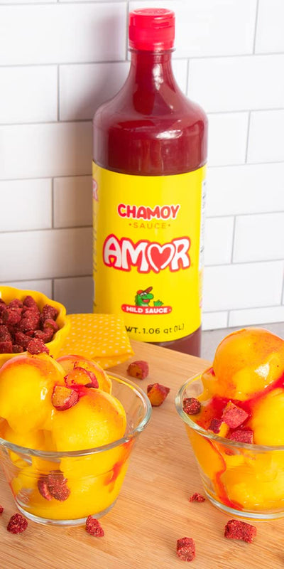 Amor Chamoy Sauce | Bittersweet Flavor | 2,500 Scoville Level Enjoy It with Fruits, Veggies, Snacks, and Drinks | Kosher | 33 Fl Oz Bottle (Pack of 1)