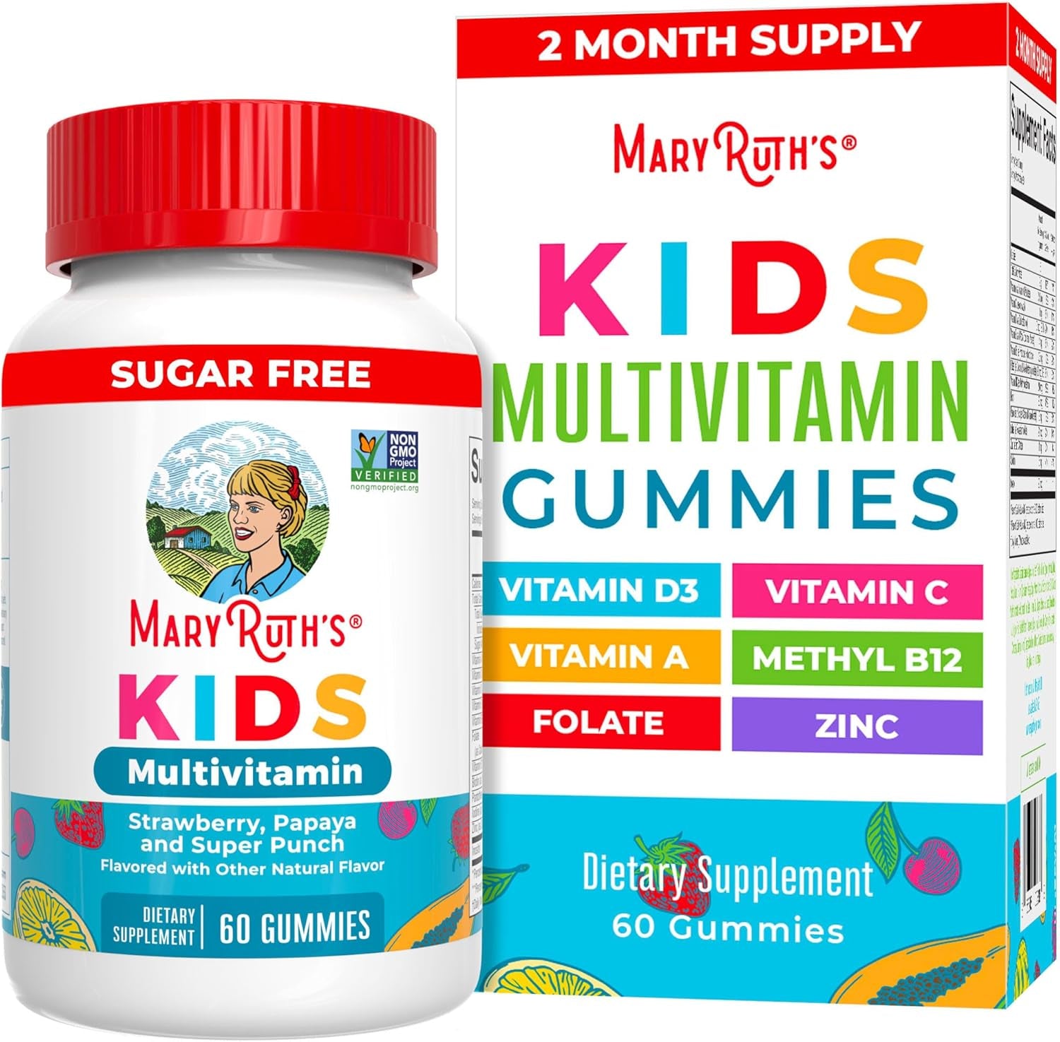 Maryruth Organics Kids Vitamins | Multi | Sugar Free | 2 Month Supply | Kids Multivitamin Gummies for Ages 2+ | Vegan | Only 1 Gummy a Day | 60 Count