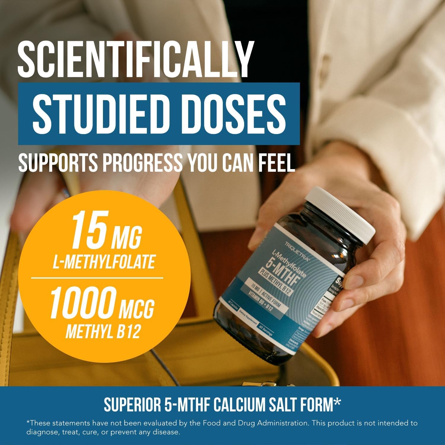 L Methyl Folate 15Mg plus Methyl B12 Cofactor – High , Active 5-MTHF Form - Supports Mood, Methylation, Cognition – Bioactive Forms of Vitamin B9 & B12 (60 Capsules – 60 Servings)