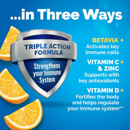Emergen-C Immune+ Triple Action Immune Support Powder, Betavia (R), 1000Mg Vitamin C, B Vitamins, Vitamin D and Antioxidants, Super Orange – 30 Count