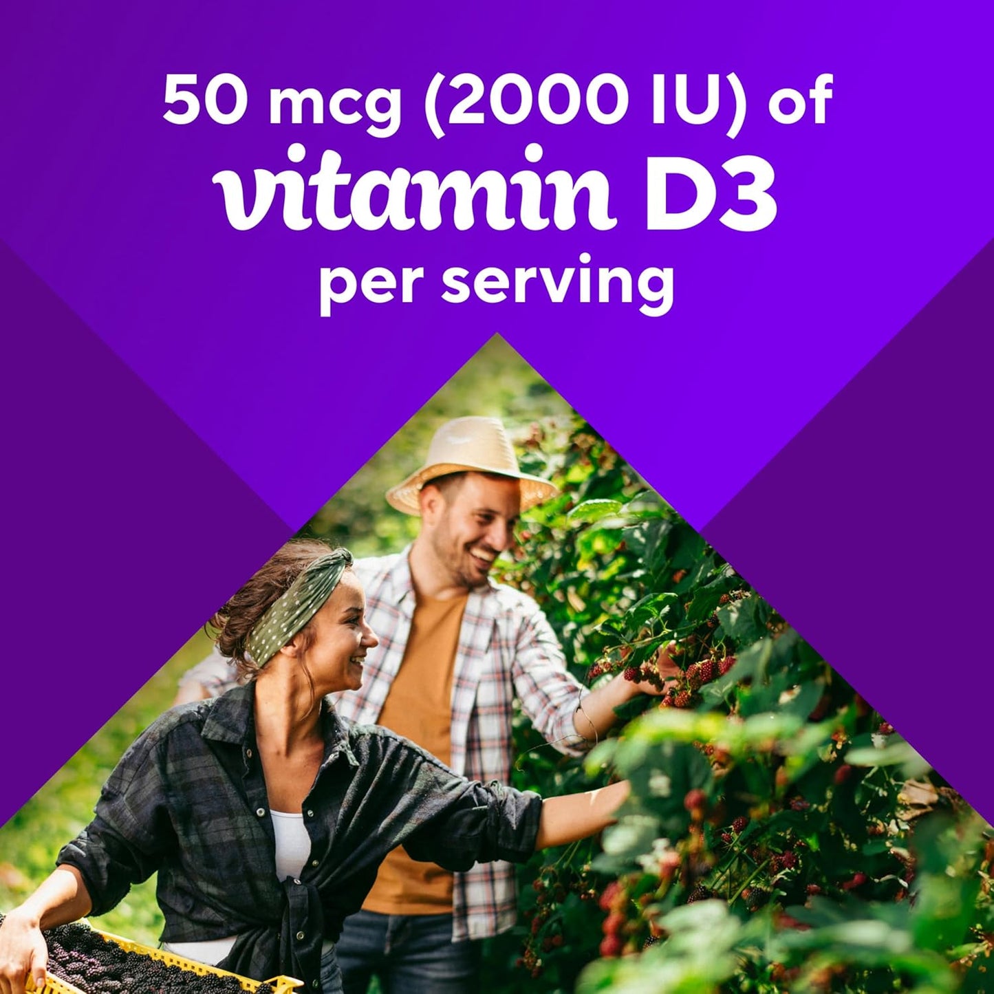 Vitafusion Vitamin D3 Gummies, Bone and Immune Support, Peach, Blackberry, Strawberry Flavored, 50 Mcg D3 Gummy Vitamin Supplement, 75 Day Supply, 150 Count