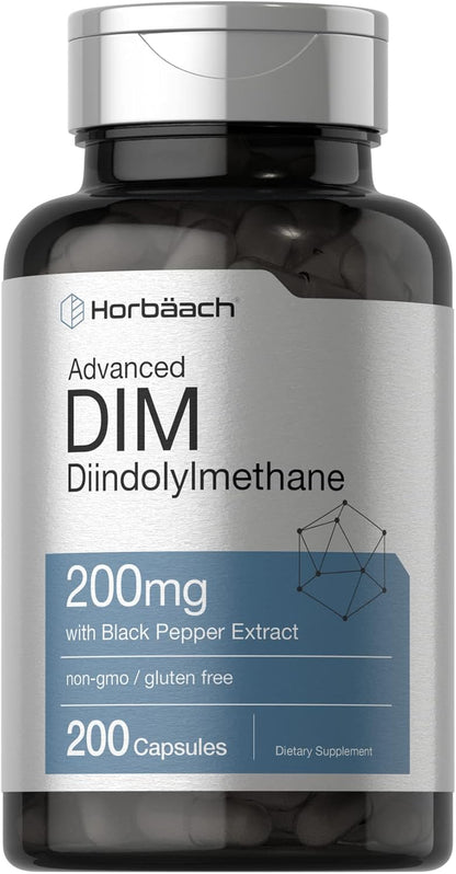 Horbäach DIM Supplement 200Mg | 200 Capsules | with Black Pepper Extract | Advanced Diindolylmethane for Women and Men | Non-Gmo, Gluten Free