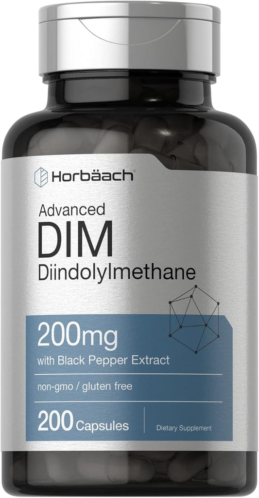 Horbäach DIM Supplement 200Mg | 200 Capsules | with Black Pepper Extract | Advanced Diindolylmethane for Women and Men | Non-Gmo, Gluten Free