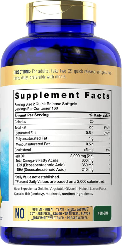 Carlyle Fish Oil Omega 3 Supplements | 2000Mg | 320 Softgels | EPA & DHA | 600Mg Total Omega-3 | Non-Gmo, Gluten Free Pills