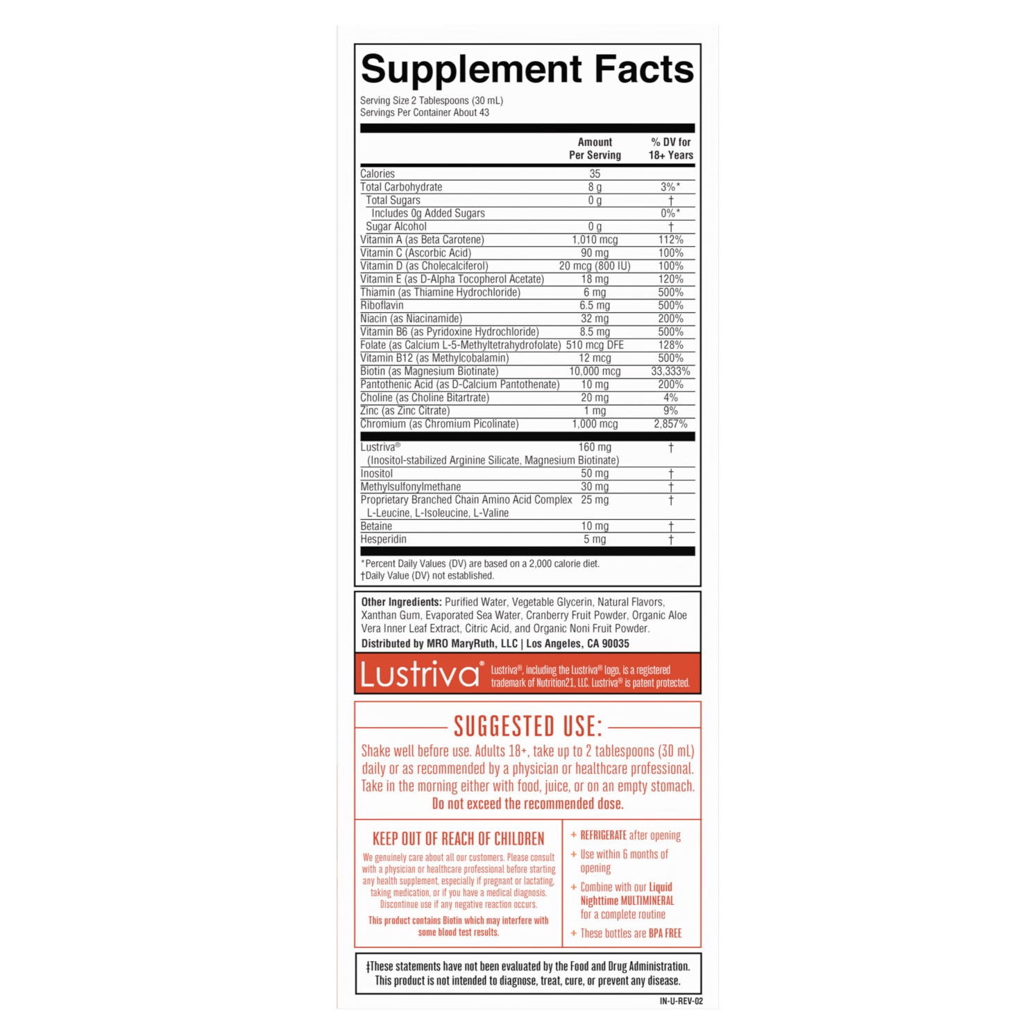 Maryruth'S Liquid Morning Multivitamin + Hair Growth, Peach Mango, 22 Fl. Oz., 2-Pack