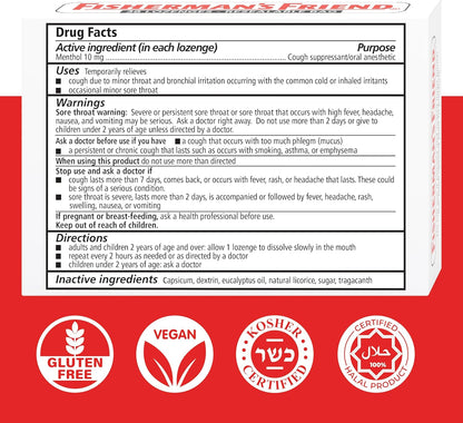 Fisherman'S Friend Cough Drops, Cough Suppressant and Sore Throat Lozenges, Original Extra Strong, 10Mg Menthol, 228 Drops (6 Packs of 38)