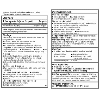 Tylenol PM Extra Strength Acetaminophen 500 Mg Pain Reliever & Sleep Aid, 225 Caplets