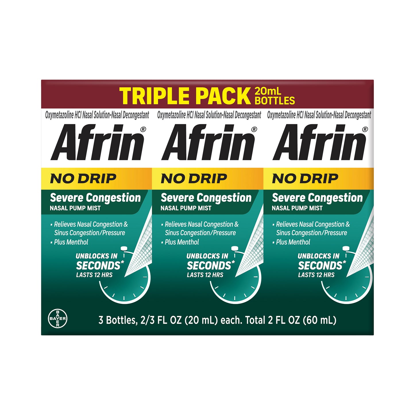 Afrin No Drip Severe Congestion 12 Hour Nasal Pump Mist, 60 Ml