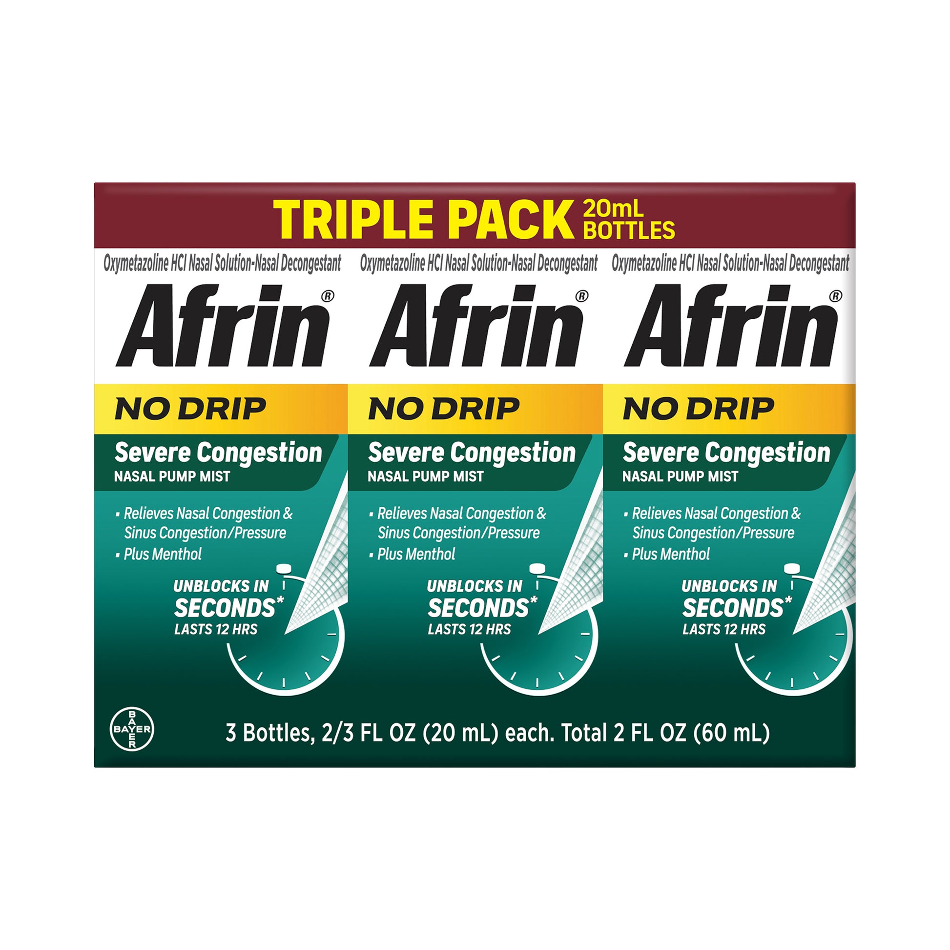 Afrin No Drip Severe Congestion 12 Hour Nasal Pump Mist, 60 Ml