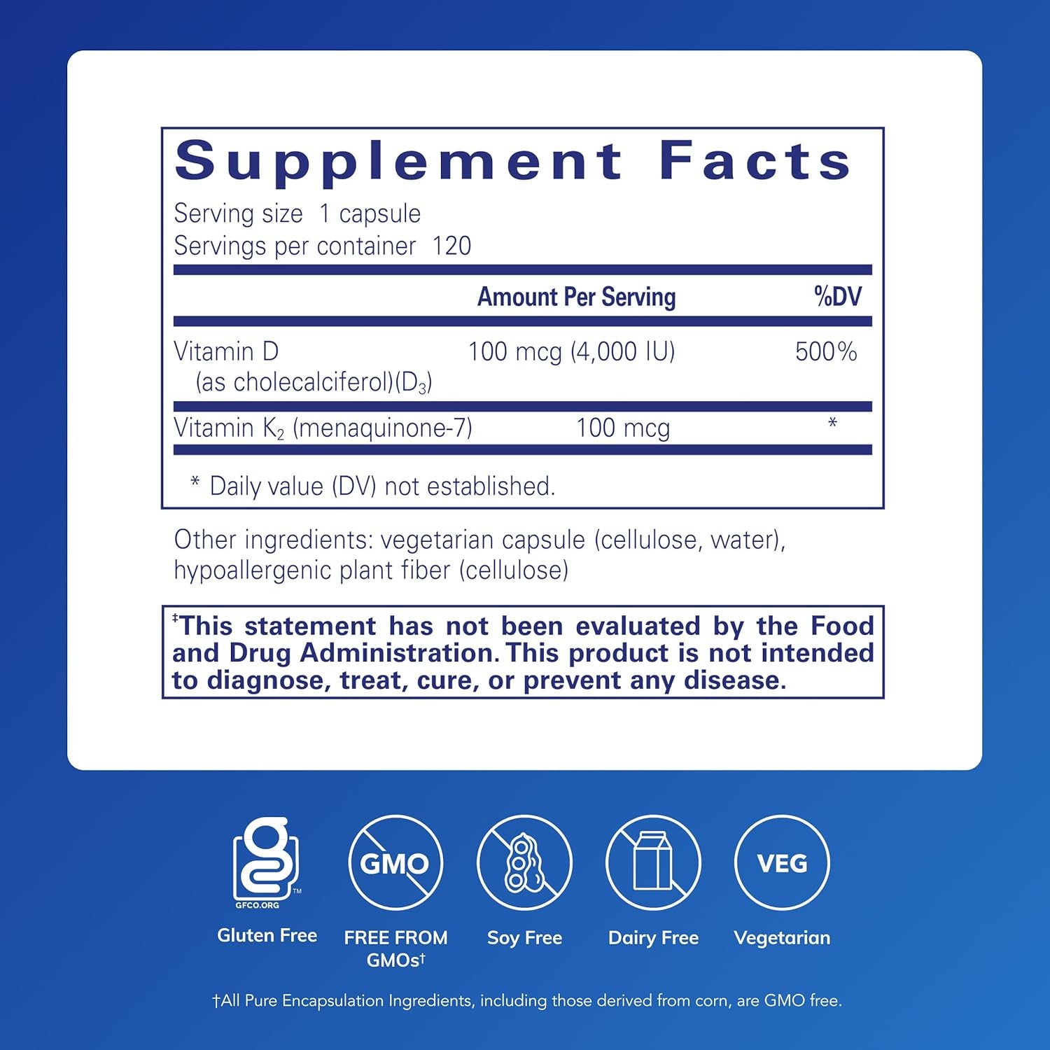 Pure Encapsulations Vitamin D3 & K2 - Bone & Vascular Health Support - Immune Function Support* - Gluten Free - Non-Gmo - 120 Capsules