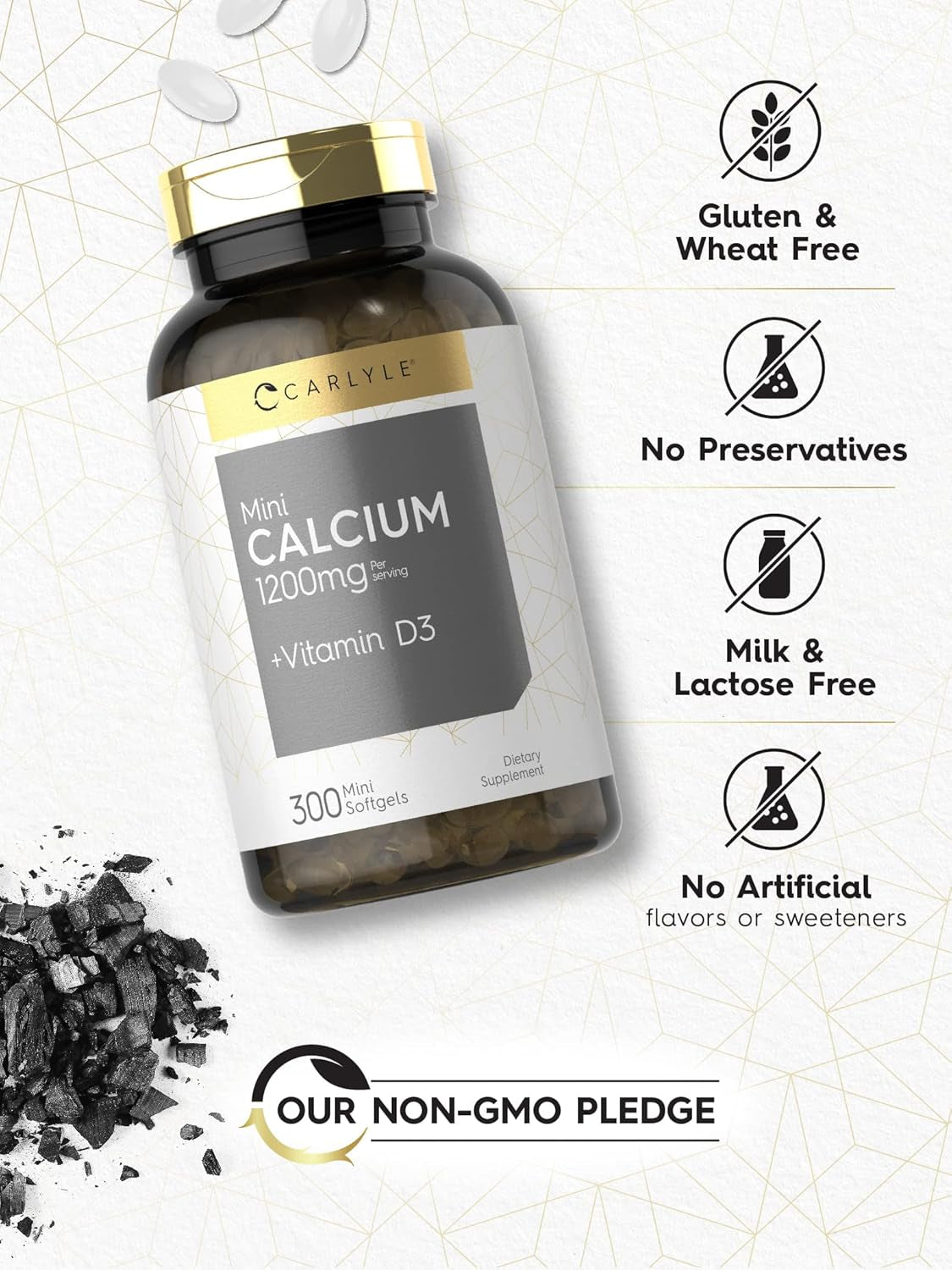 Carlyle Calcium 1200 Mg with Vitamin D3 | 300 Softgels | Non-Gmo and Gluten Free Supplement