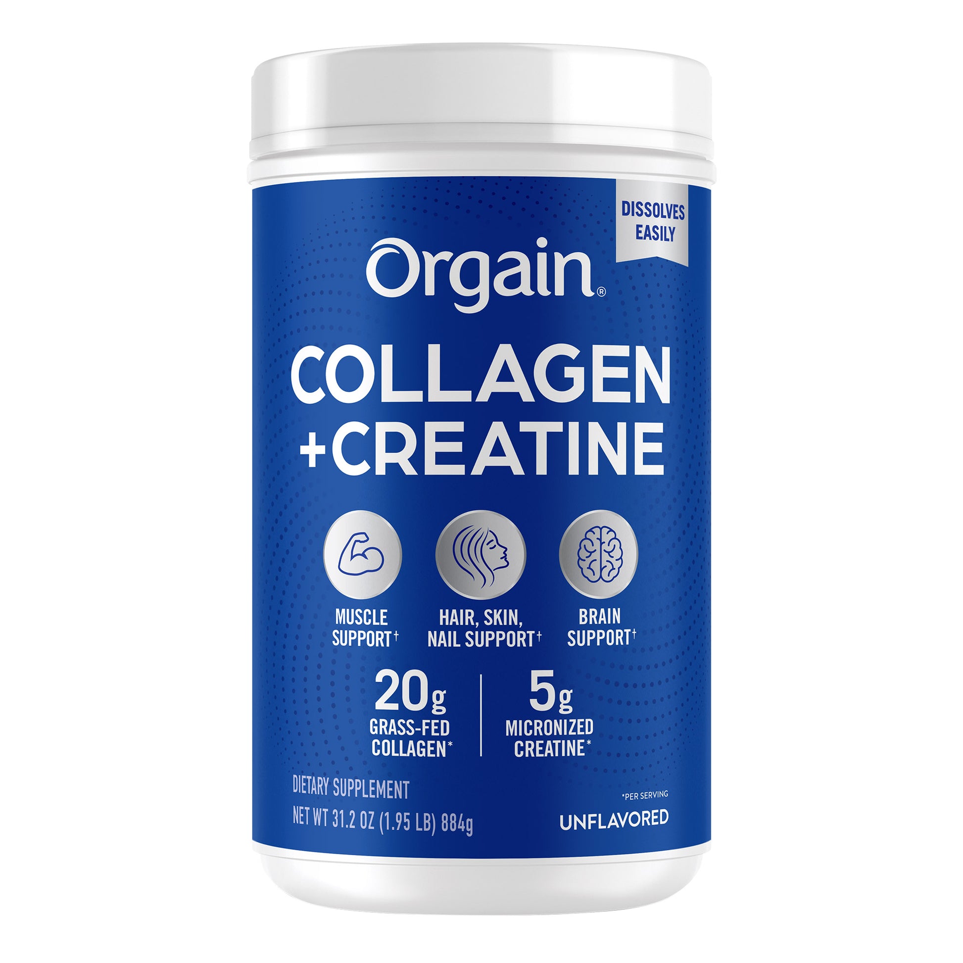 Orgain Collagen + Creatine, Unflavored, 1.95 Lbs