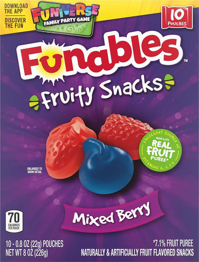 Funables Fruity Snacks, Mixed Berry Fruit Flavored Snacks, 0.8 Ounce Pouches (Pack of 10)