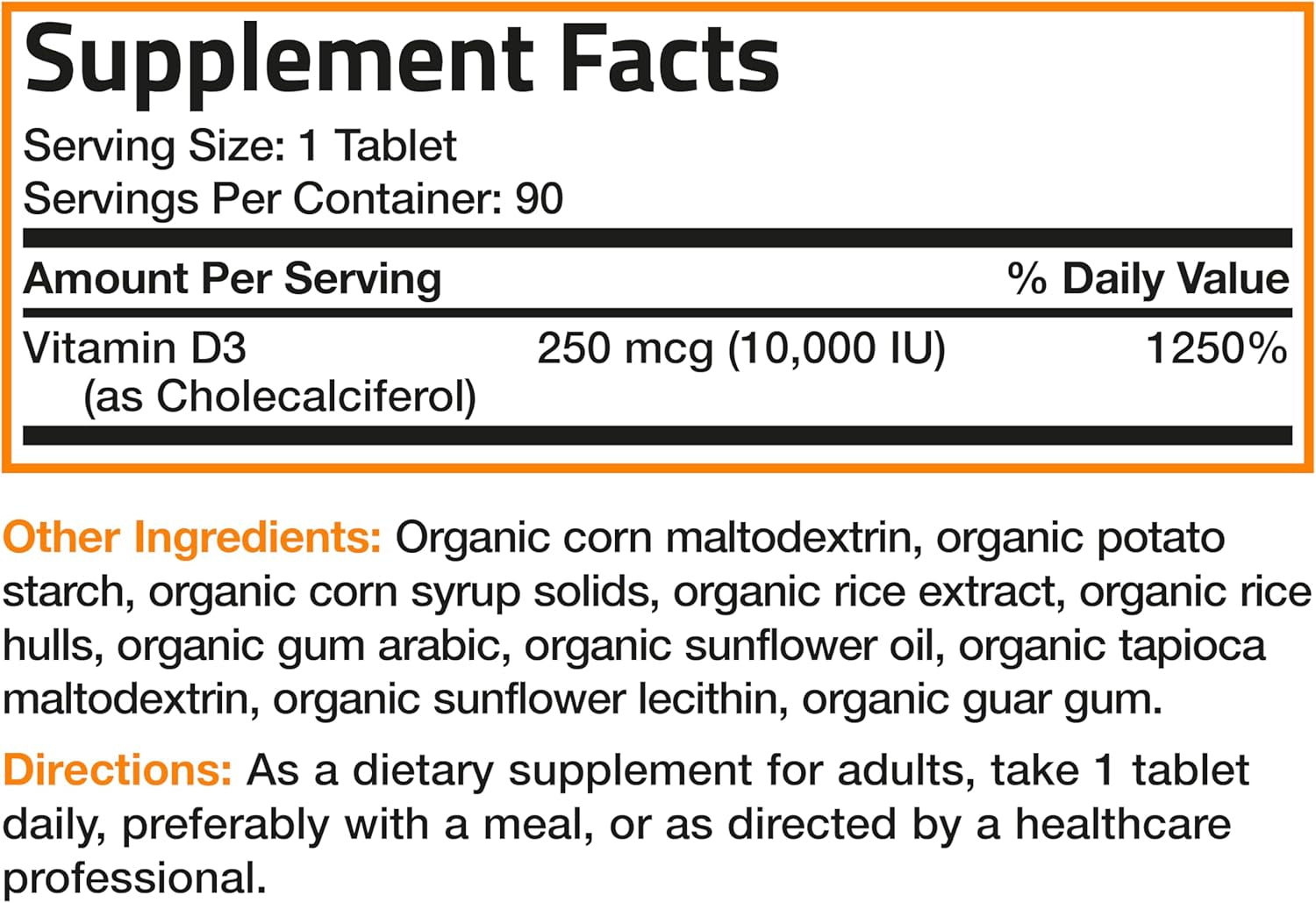 Bronson Vitamin D3 10,000 IU for Immune Support, Healthy Muscle Function & Bone Health, High  Organic Non-Gmo Vitamin D Supplement, 90 Tablets