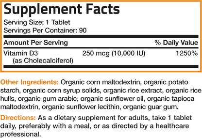 Bronson Vitamin D3 10,000 IU for Immune Support, Healthy Muscle Function & Bone Health, High  Organic Non-Gmo Vitamin D Supplement, 90 Tablets