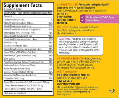 Nature Made Prenatal with Folic Acid + DHA, Prenatal Vitamin and Mineral Supplement for Daily Nutritional Support, 60 Softgels, 60 Day Supply