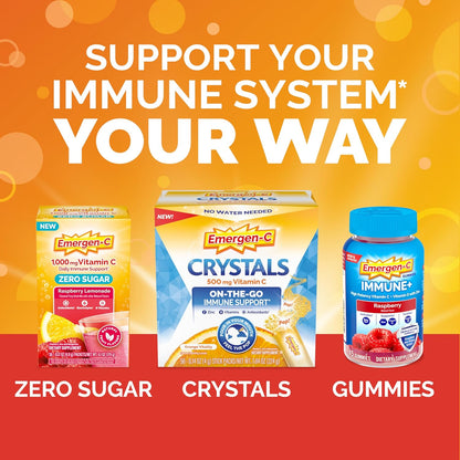 Emergen-C 1000Mg Vitamin C Powder for Daily Immune Support Caffeine Free Vitamin C Supplements with Zinc and Manganese, B Vitamins and Electrolytes, Super Orange Flavor - 30 Count
