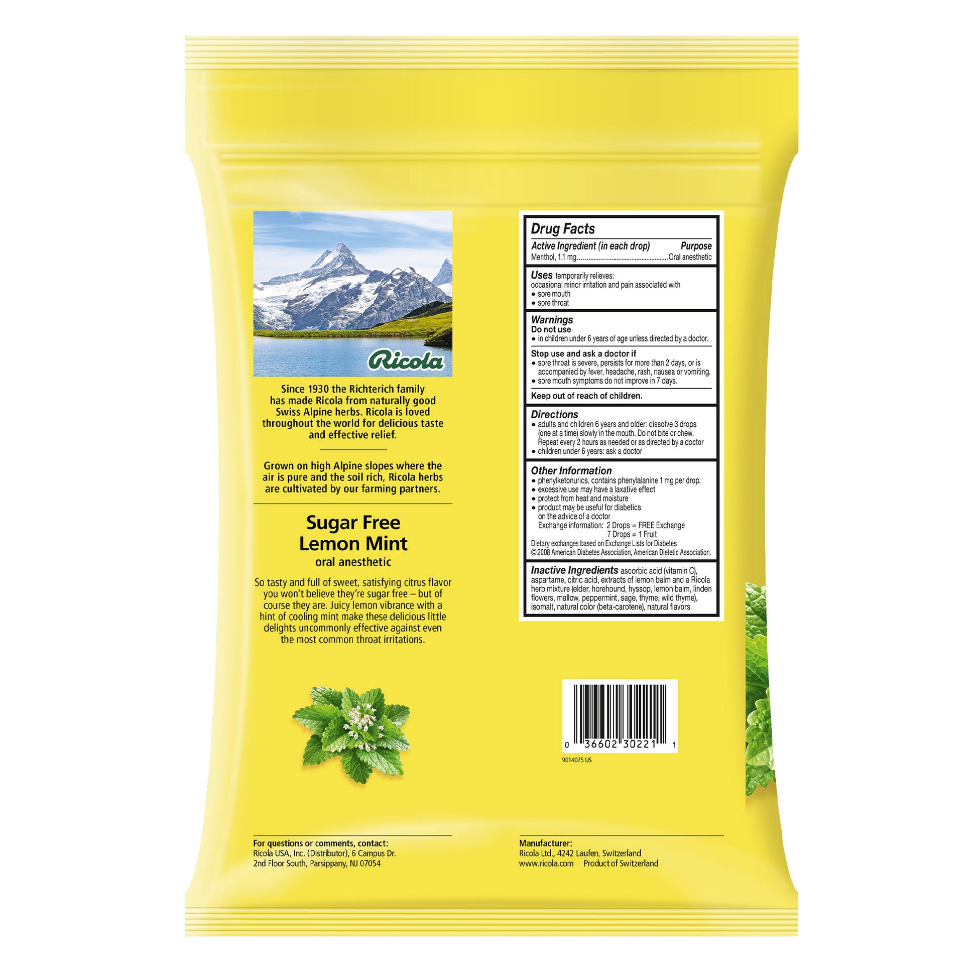 Ricola Sugar Free Lemon Mint Drops, 210 Drops