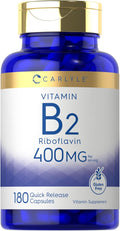 Vitamin B-2 400Mg | 180 Count | Non-Gmo, Gluten Free Supplement | Vitamin B2 Riboflavin