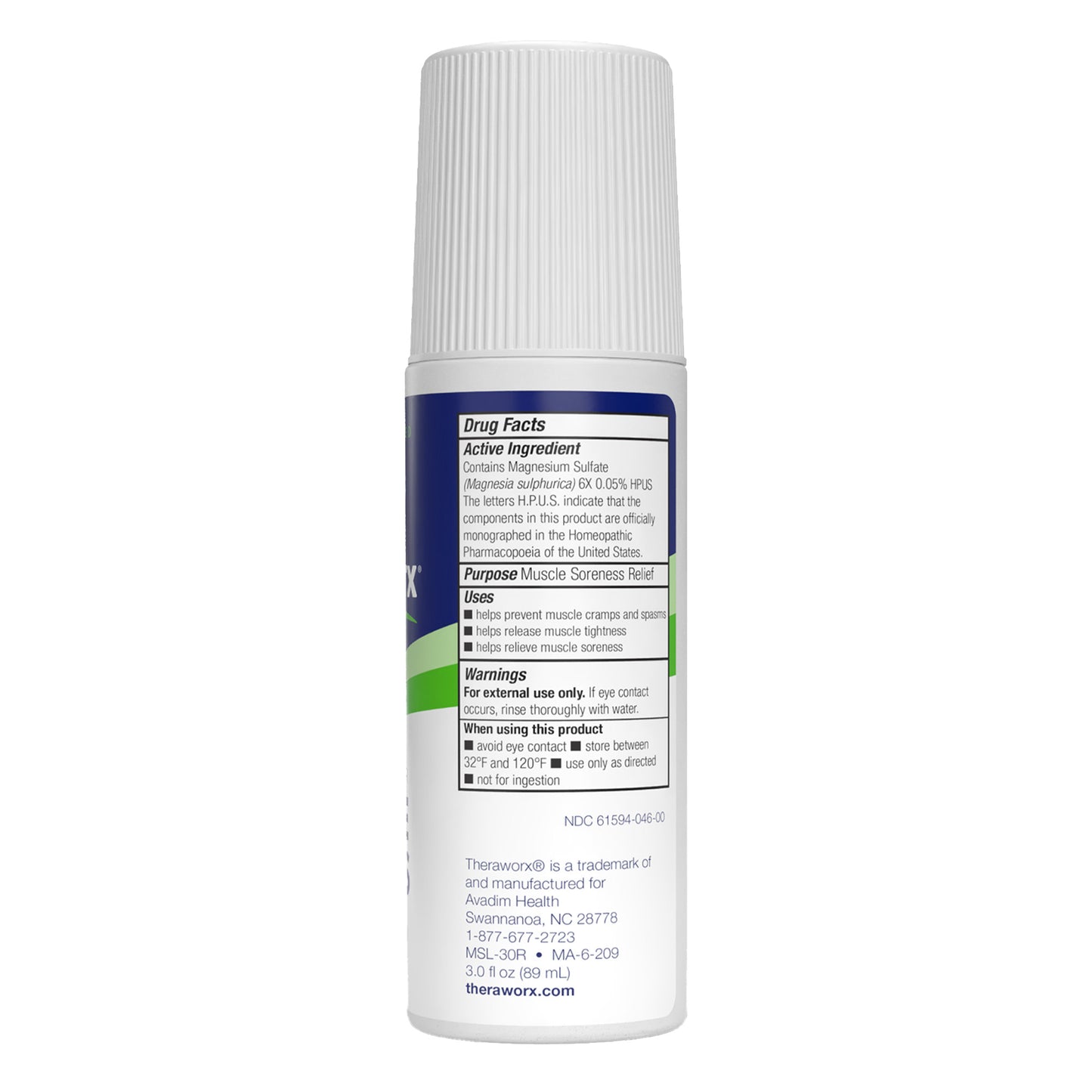 Theraworx Muscle Cramps Roll-On, with Magnesium Sulfate 3Oz, 2-Pack