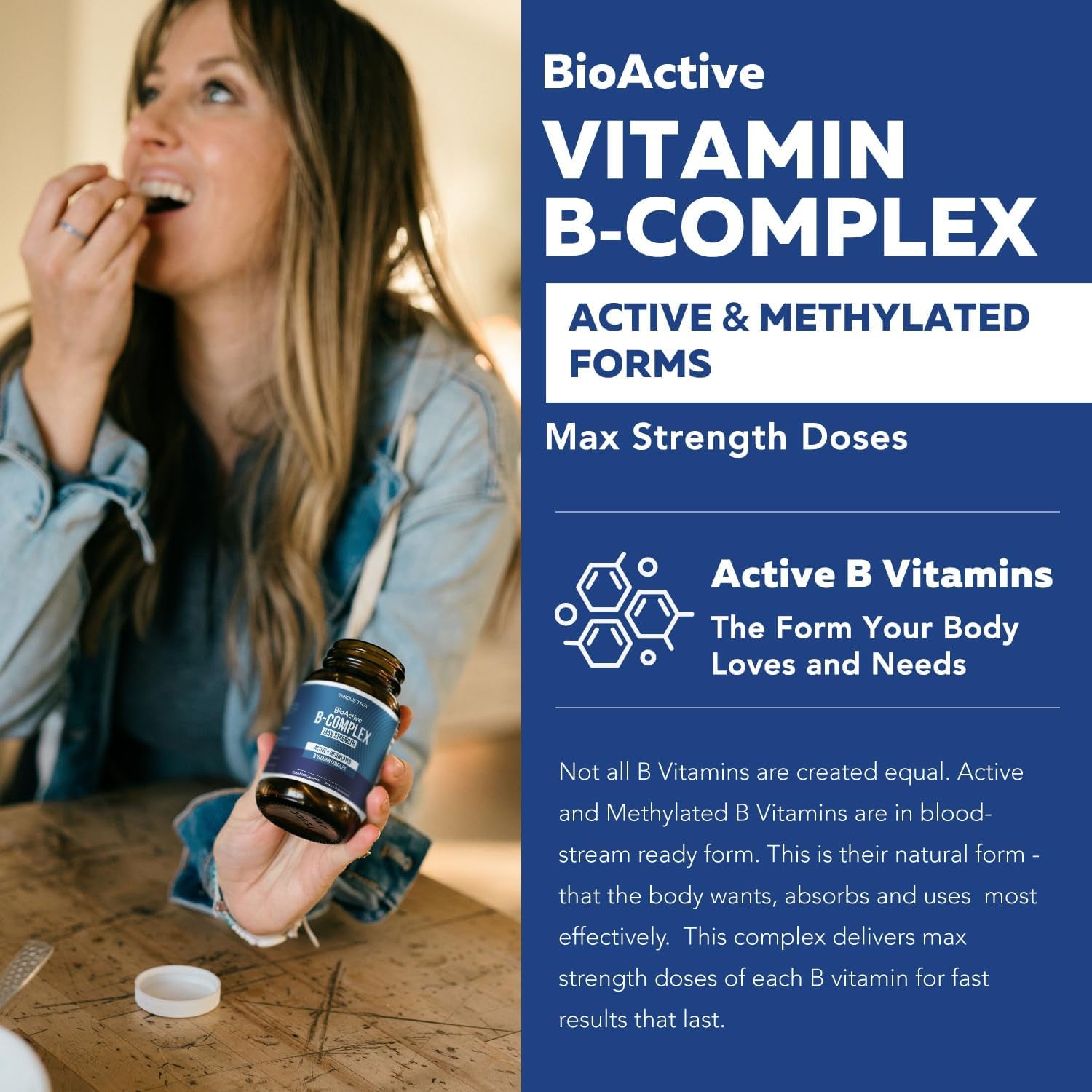 Bioactive Vitamin B Complex - Blood Stream Ready, Methylated B Complex - Featuring Methylfolate, 3 Bioactive Forms of B12, Benfopure® B1 & Pantesin® B5 - 12 B Vitamins in Clinical Doses - 60 Servings