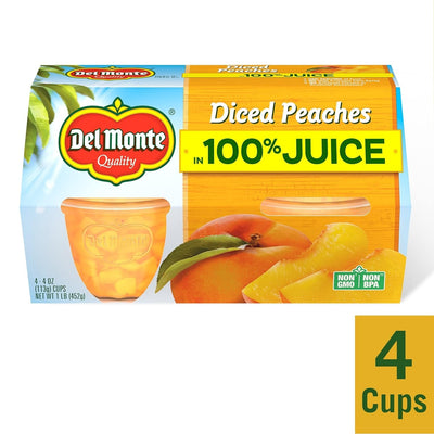 Del Monte Diced Peaches in Juice, 4 Oz, 4 Ct