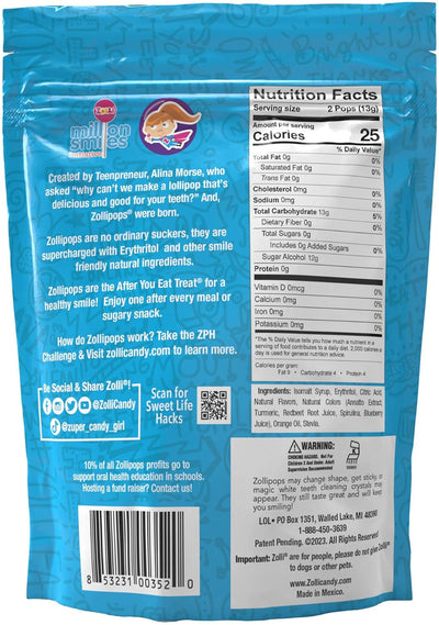 Zollipops Clean Teeth Lollipops - Anticavity Sugar Free Candy for a Healthy Smile Great for Kids, Diabetics and Keto Diet. Natural Fruit Variety, 3.1 Ounce