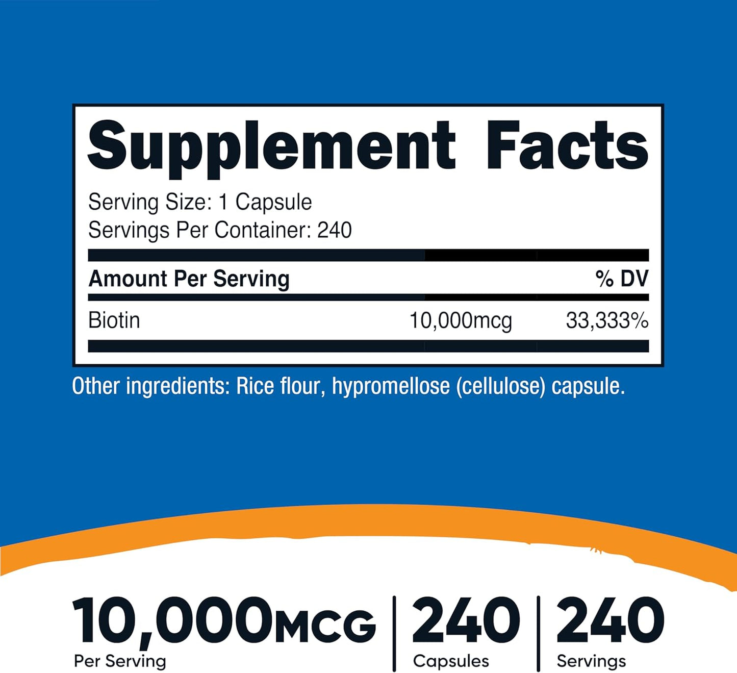 Biotin (Vitamin B7) 10,000Mcg (10Mg) Vitamin Supplement, 240 Capsules - Vegetarian, Gluten Free, Quick Release, Non-Gmo