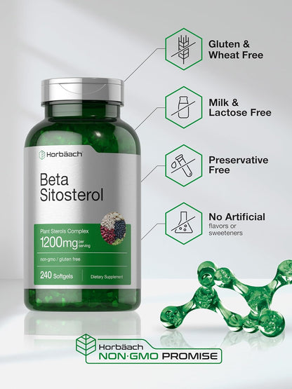 Horbäach Beta Sitosterol 1200Mg | 240 Softgel Capsules | Mega Strength | Plant Sterols Complex | Non-Gmo, Gluten Free Supplement
