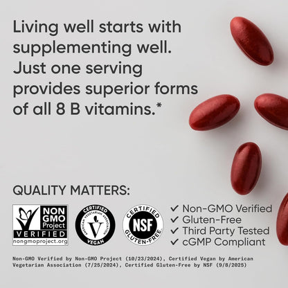 Sports Research® Vitamin B-Complex - Full Spectrum of B Vitamins with Methylated B12 & Folate - Gluten Free · Plant-Based · Non-Gmo · Vegan-Friendly Formula - 120 Veggie Softgels